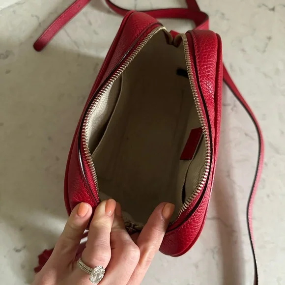 Gucci Calfskin Red Small Soho Disco Pebbled Leather Crossbody - Picture 7 of 13